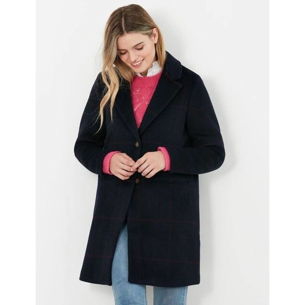 Joules Costello Wool Blend Checked Coat Women's Size US 4 NWT Classic Boho Chic